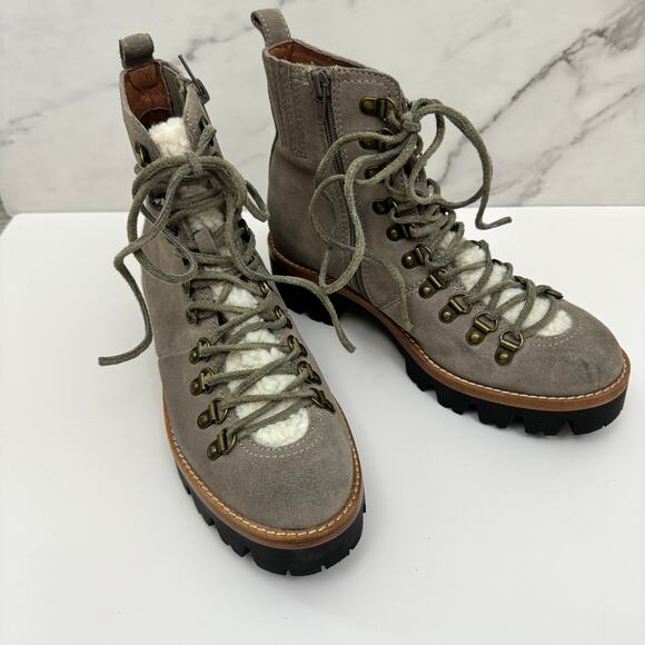 Jeffrey Campbell Womens Stanley Boot Size 8 Suede Leather Chunky Lug Faux Fur - Picture 1 of 11